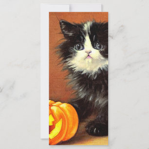 Carte chaton vintage Halloween noir et blanc