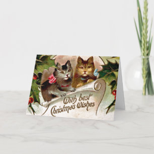 Carte Chatons de Noël, illustration vintage,