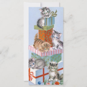 Carte Chatons de Noël Vintage sur les cadeaux de Noël