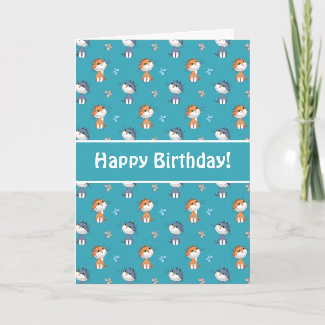 Carte Chats amusants et Motif de papillons mignons (Devant)
