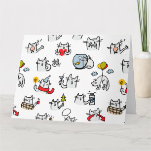 Carte Chats amusants, lait et magie.