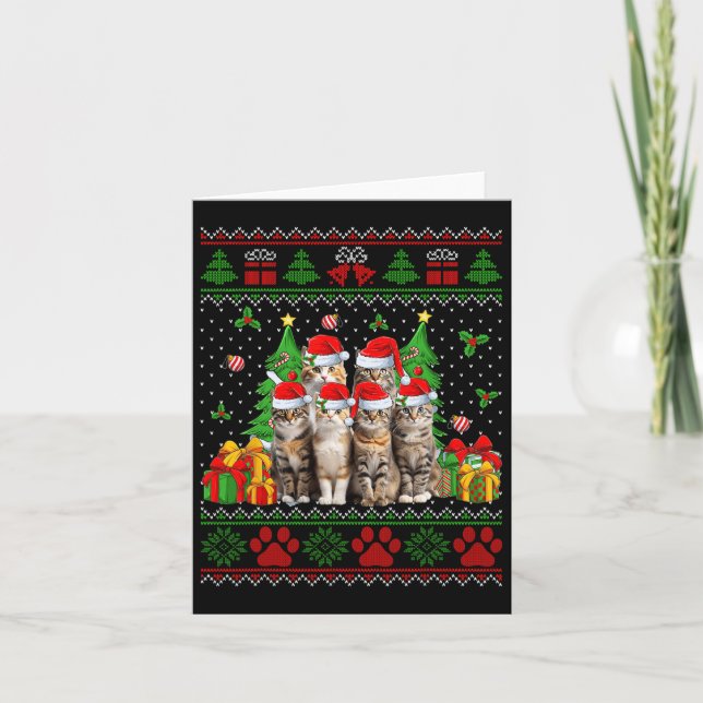 Carte Chats amusants Santa Hat sapin de Noël laid Noël (Devant)