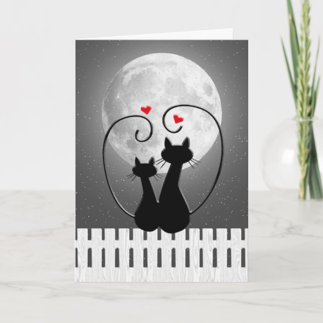 Carte Chats Anniversaires Avec Coeurs Sur La Clôture (Devant)