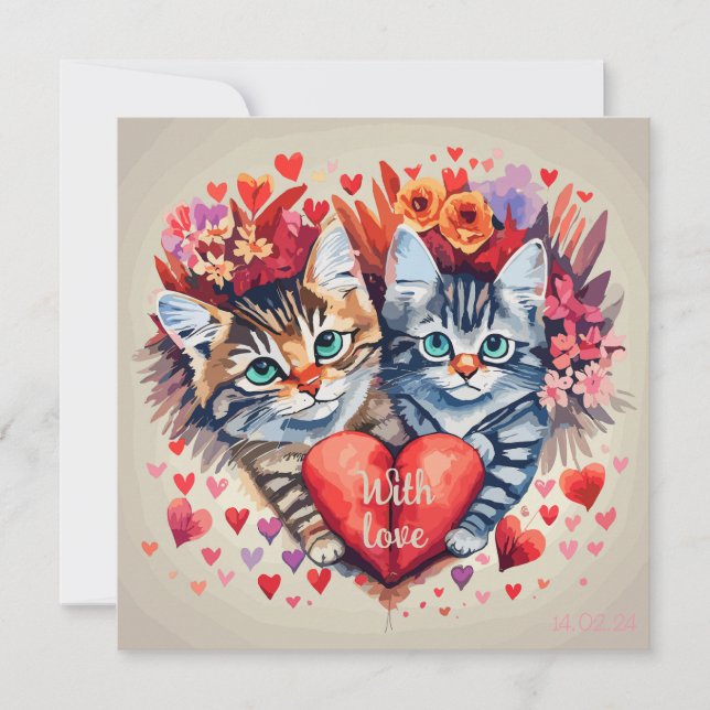 Carte Chats avec coeur (Devant)