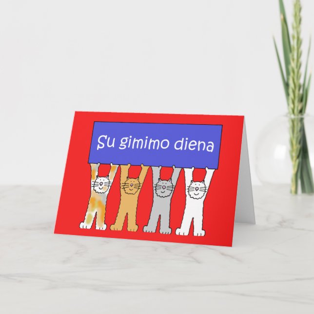 Carte Chats caricaturaux d'anniversaire juteux lituanien (Devant)