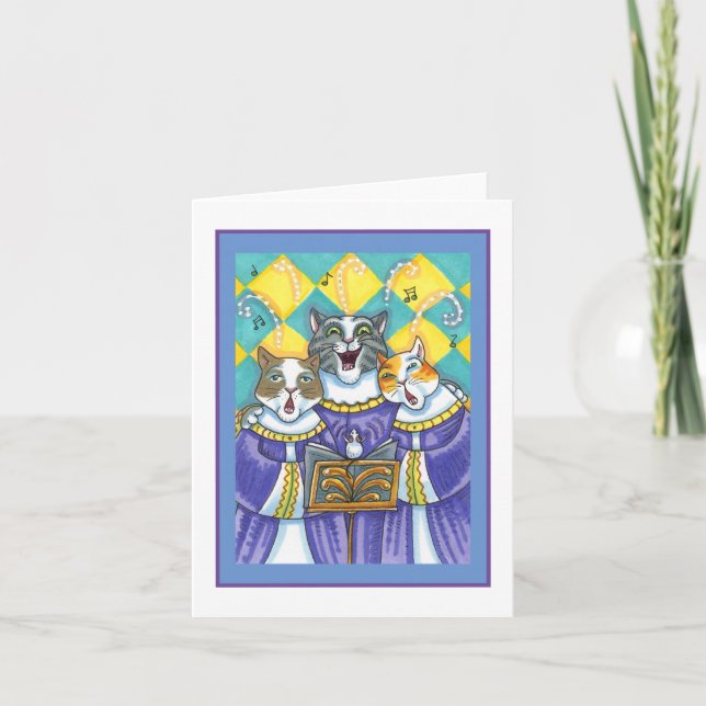 Carte CHATS CHOIR ÉGLISE & SOURIS CHANTER XMAS CAROL Bla (Devant)