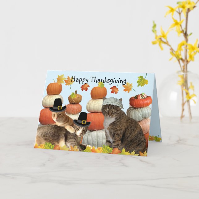 Carte Chats, Citrouilles et feuilles d'automne (Fleur jaune)
