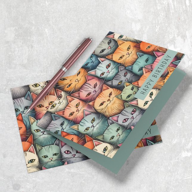 Carte Chats Colorés Doodle Fantaisiste Toute Occasion (Need a card from multiple people? This is the purrfect card "from the whole kitten caboodle"!)