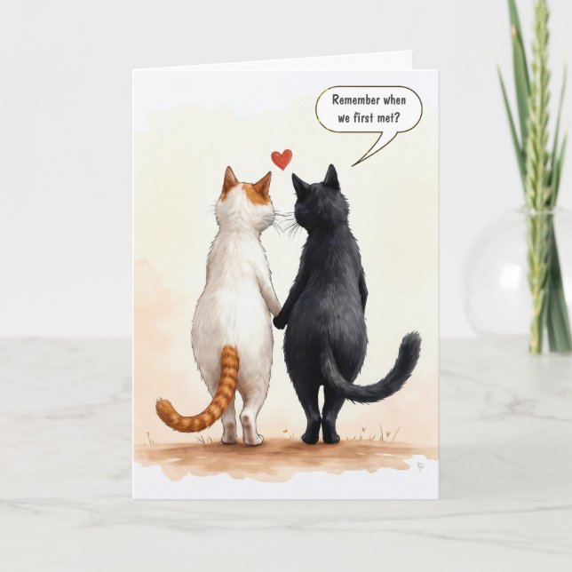 Carte Chats d'amour au coeur rouge (Devant)