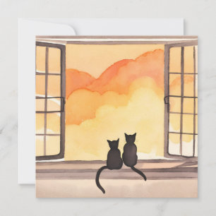 Carte Chats dans la fenêtre   Silhouette de l'aquarelle 