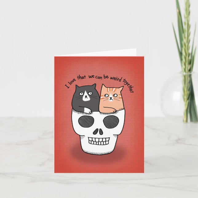 Carte Chats dans le crâne bizarre Anniversaire drôle Val (Devant)