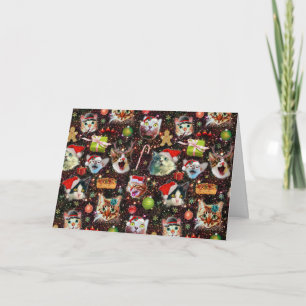 Carte Chats de Noël dans l'espace Galaxy Stars Vacances 