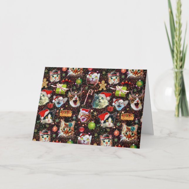 Carte Chats de Noël dans l'espace Galaxy Stars Vacances  (Devant)