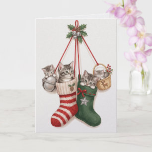 Carte Chats de Noël de style vintage charmants