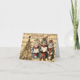 Carte Chats de Noël vintage chantés par l'arbre