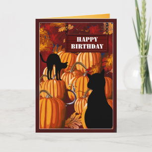Carte Chats de Patch Citrouilles voeux d'anniversaire