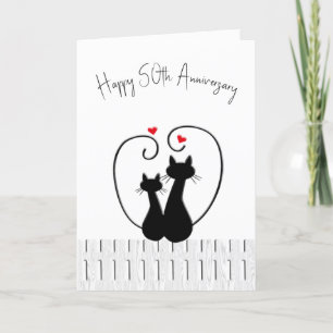 Carte Chats du 50e anniversaire avec coeur