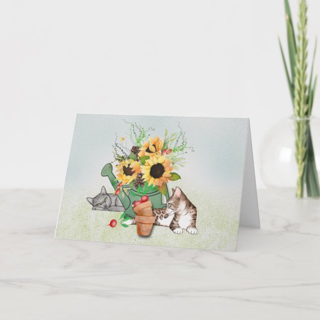 Carte Chats et tournesols dans le jardin Thanksgiving (Devant)