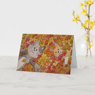 Carte Chats mignons en feuilles d'automne, Halloween, Th