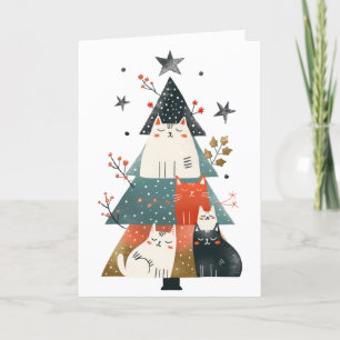 Carte Chats mignons Noël Arbre Whimsical Meowy Noël