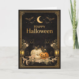 Carte Chats noirs Art Déco Luxe Halloween