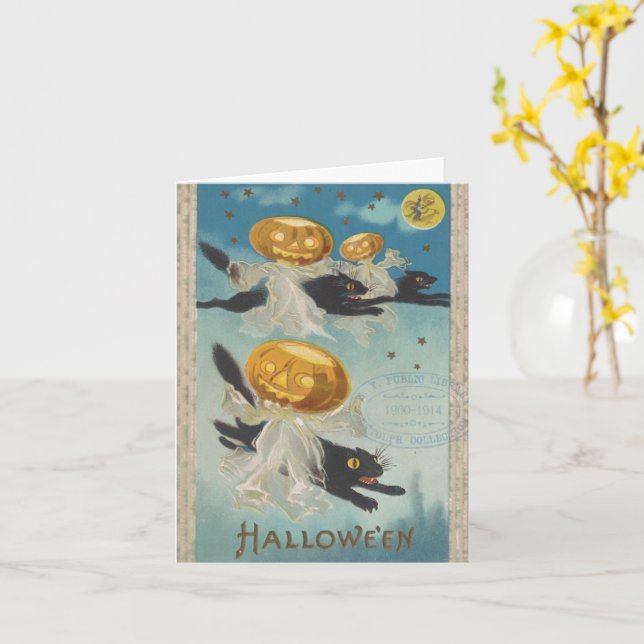 Carte Chats noirs d'Halloween et fantômes de citrouille  (Fleur jaune)