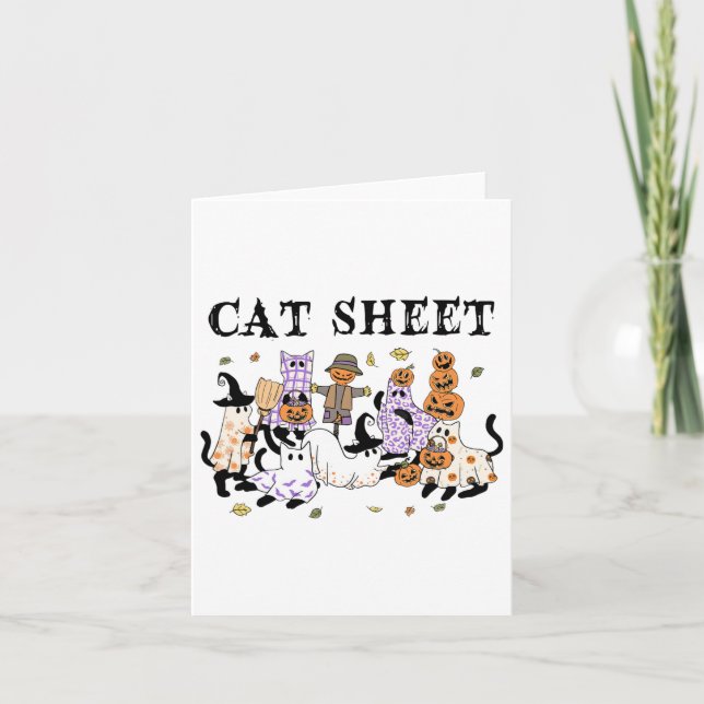Carte Chats noirs en costume fantôme Drôle feuille de ch (Devant)