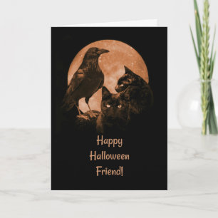 Carte Chats noirs et ami corbeau Halloween
