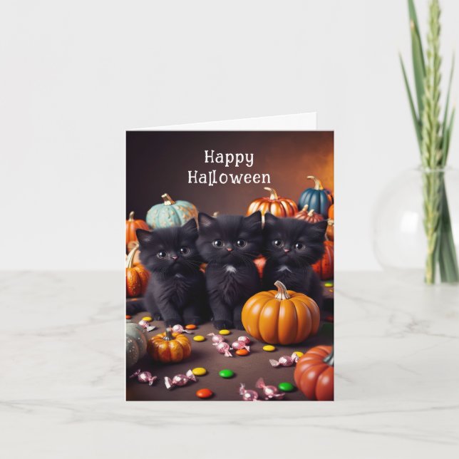Carte Chats noirs et scène nocturne Citrouille d'Hallowe (Devant)