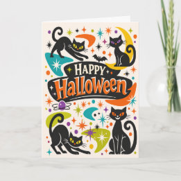 Carte Chats noirs rétro Halloween