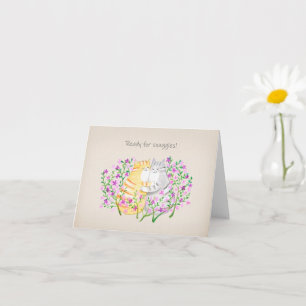 Carte Chats qui se câlinent dans un jardin fleuri Mignon