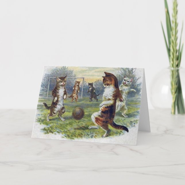 Carte Chats vintages jouant au football (Devant)