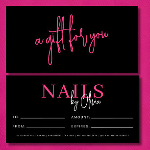 Carte Chaud Rose Black Nail Salon Logo Certificats cadea