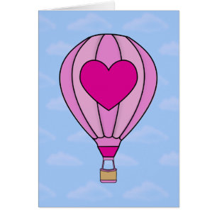 Carte chaude de ballon à air de coeur rose