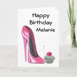 Carte Chaussure Stiletto Rose et Cupcake