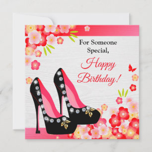 Carte Chaussures Noires Avec Diamant & Or Anniversaire