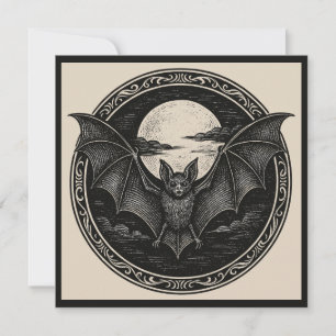 Carte Chauve-souris volant avec pleine lune gothique eff