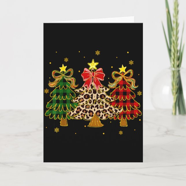 Carte Checkered Christmas Trees Red Green Plaid Leopard  (Devant)