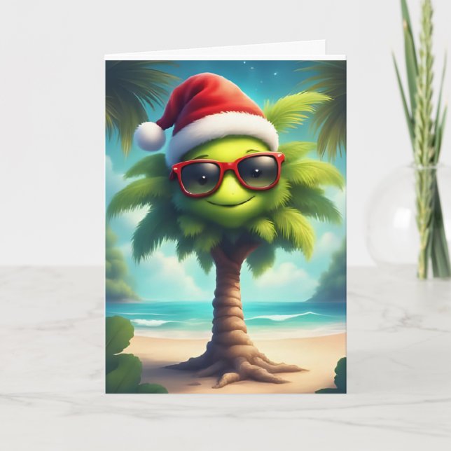 Carte Cheer de Noël tropical - Père Noël Palm Tree Card (Devant)
