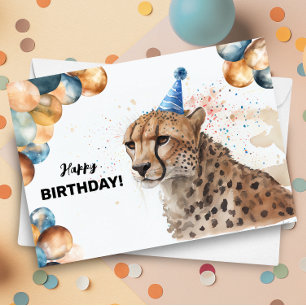 Carte Cheetah avec ballons et Casquette de fête Joyeux a