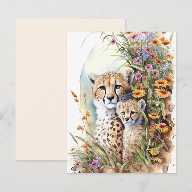 Carte Cheetah Baby and Mom Flat Card (Devant / Derrière)