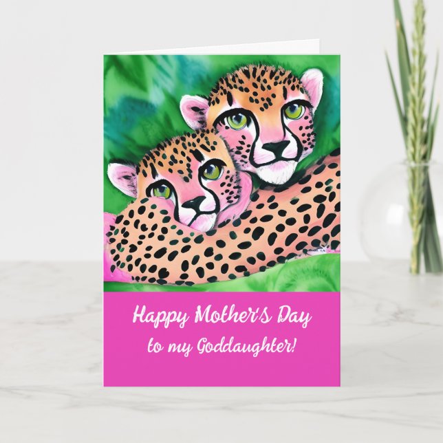 Carte Cheetah Cub rose + Maman Godgirl Fête des mères (Devant)