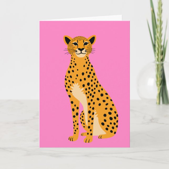 Carte Cheetah minimaliste en rose (Devant)