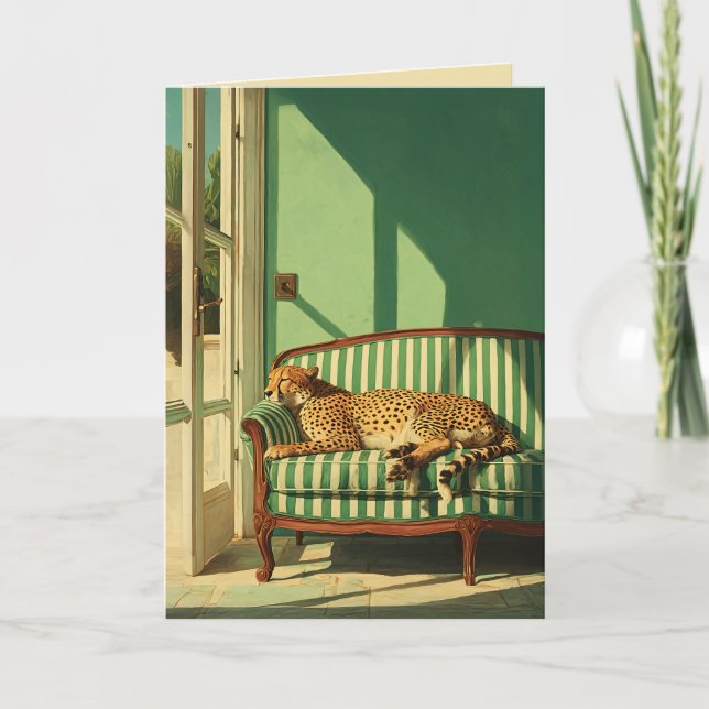 Carte Cheetah Resting in Sunlit Room (Devant)