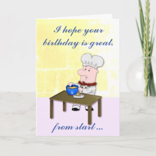Carte Chef de Baker, mélangeant un gâteau, anniversaire