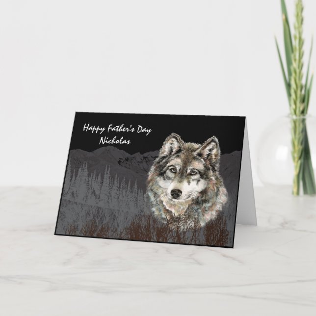 Carte Chef du pack Père Nom personnalisé Loup Animal (Devant)