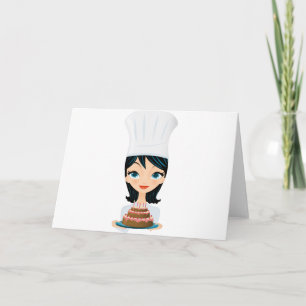 Carte Chef femme gâteau d'anniversaire