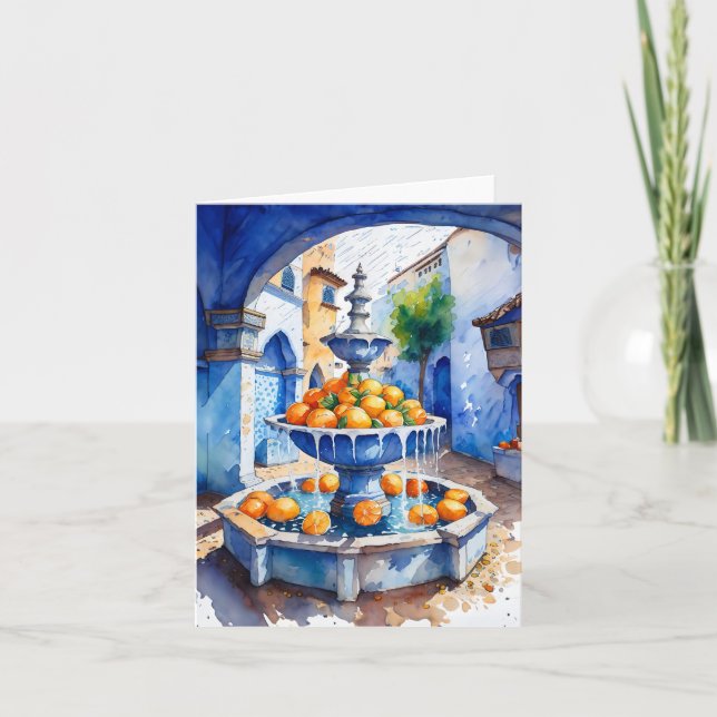 Carte Chefchaouen Maroc Fontaine orange Aquarelle (Devant)