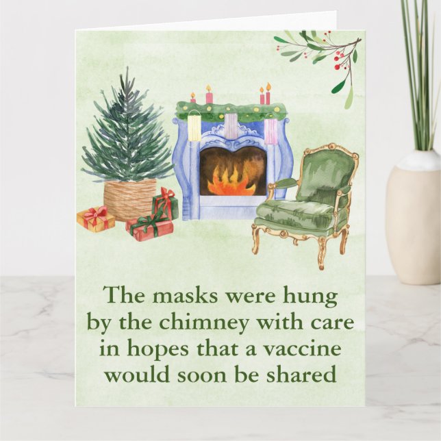 Carte Cheminée à l'aquarelle Masques de Noël 2021 (Devant)