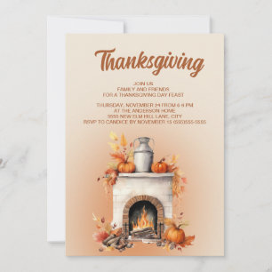 Carte Cheminée Citrouille Automne Thanksgiving Invitatio